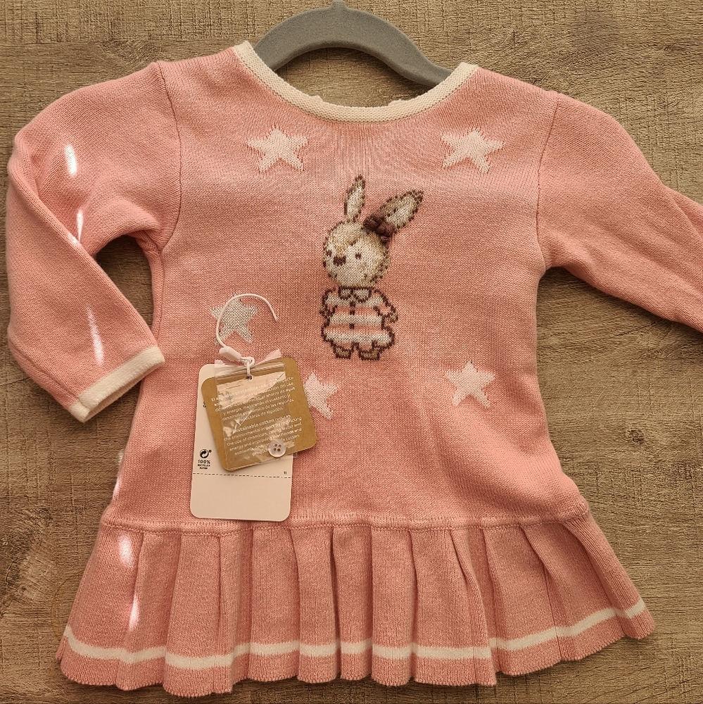 Mayoral baby girl knit cotton bunny dress